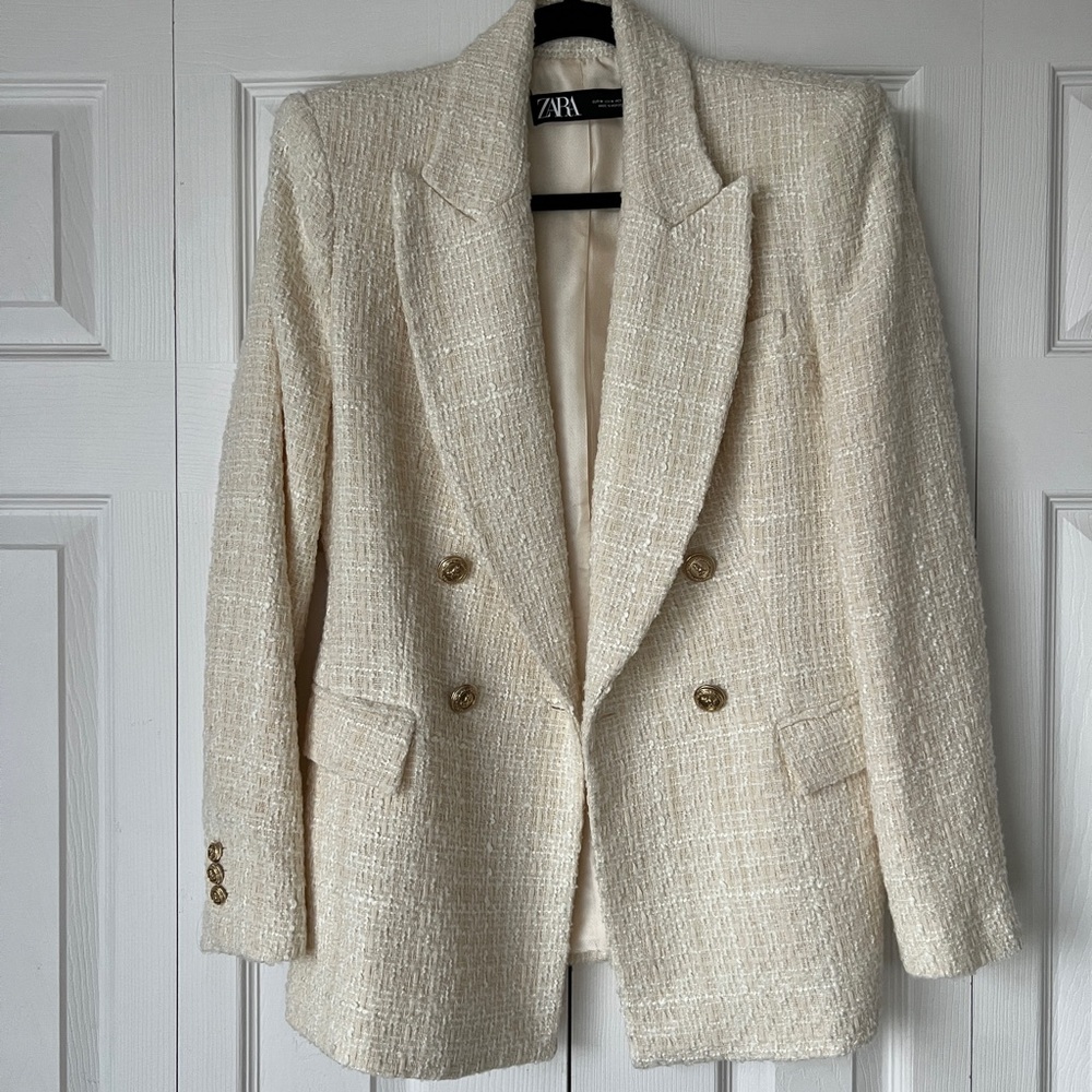 Zara Cream Tweed Blazer